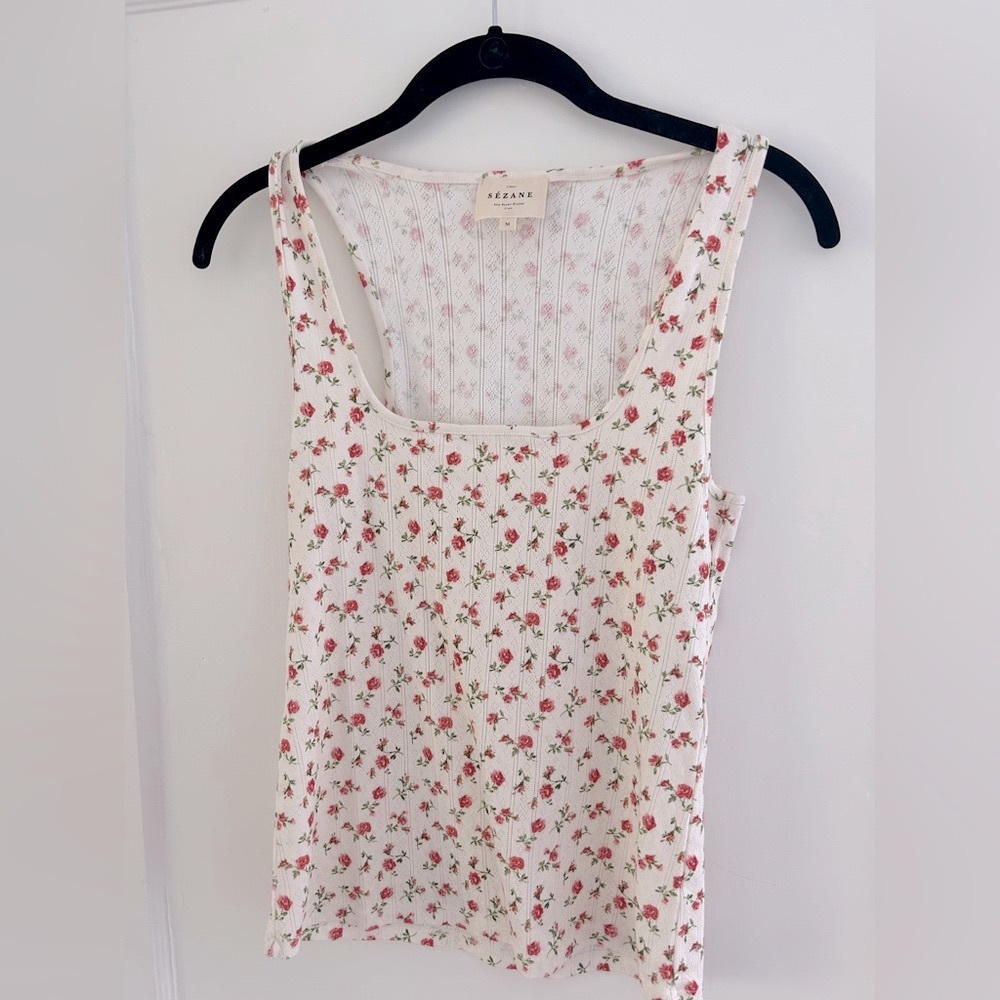 Sézane Juan Floral Ribbed Tank Top – Size M